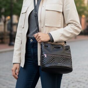 UNDER ONE SKY Black Leather Shoulder Hobo Bag Purse